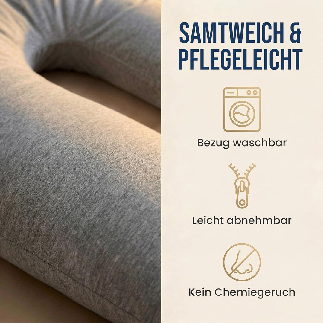 Seitenschläferkissen mit Bezug [waschbar - Flexible Füllung] Stillkissen XXL | Pregnancy Pillow | Ki