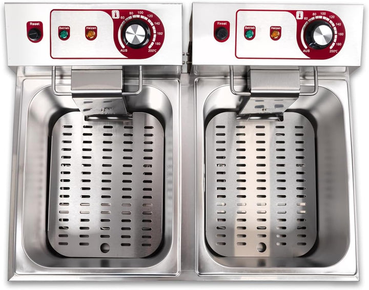 Beeketal 'BTF20a' Doppel Kaltzonen Fritteuse (2 x 9 Liter Volumen für max. 2 x 5 Liter Öl) Edelstahl