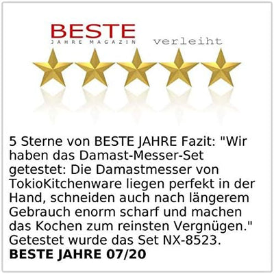TokioKitchenWare Damastmesser: Handgefertigtes Marken-Damast-Santokumesser mit 16-cm-Klinge (Santoku