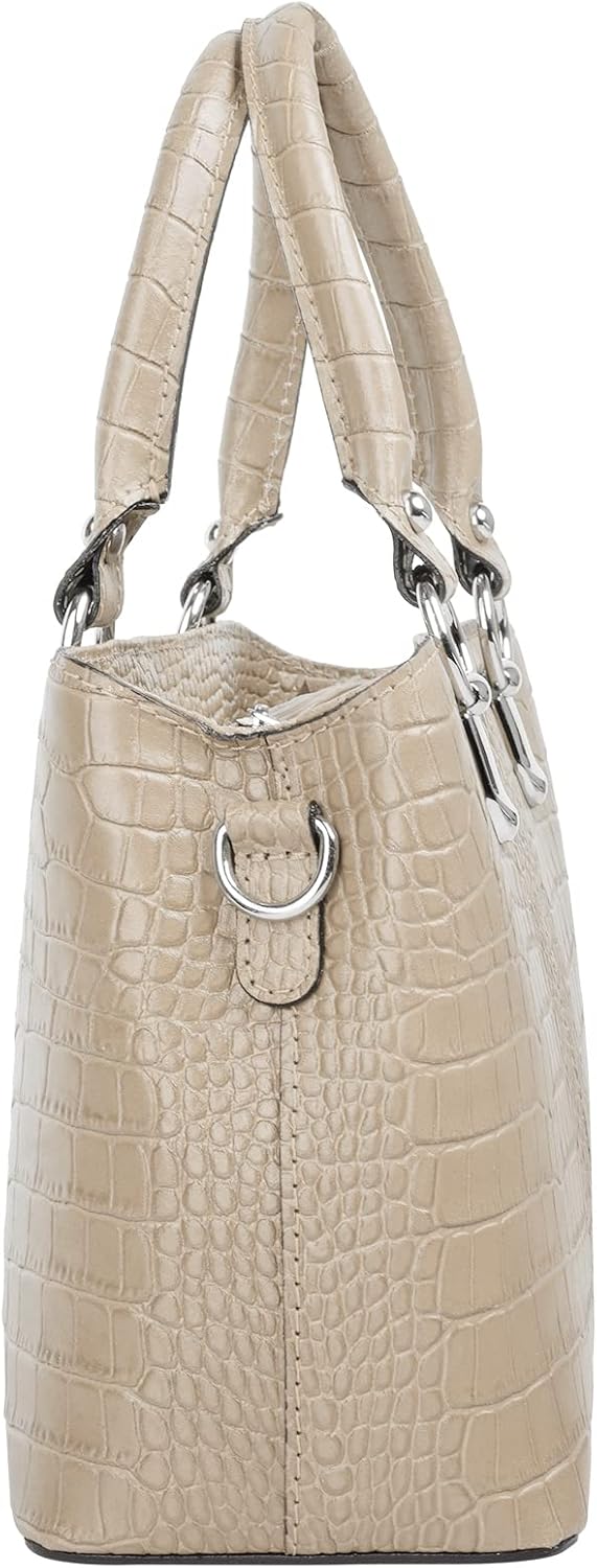 Cluty Umhängetasche echt Leder Damen | Made in Italy, Kroko-Optik Handtasche, Damen Schultertasche,