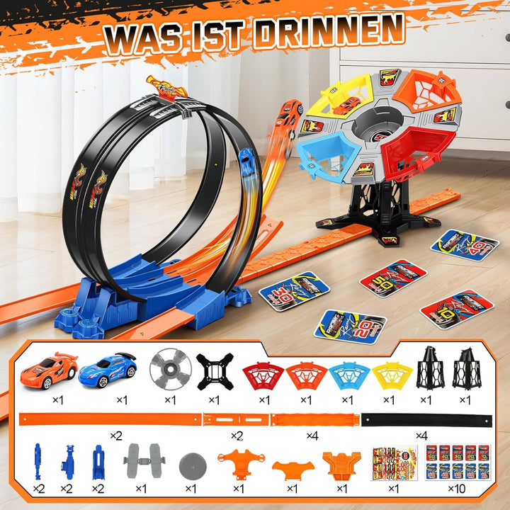 Autorennbahn für Kinder, Strecke Spielzeug Set, Rennstrecke Auto Spielzeug mit Loopings, Dual Auto S