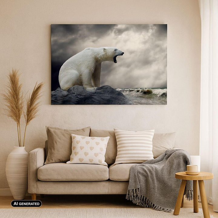 Bilder auf Leinwand Bär Tiere Wasser Eis Leinwandbild mit Rahmen 70x50cm Wandbilder Dekoration Wohnz