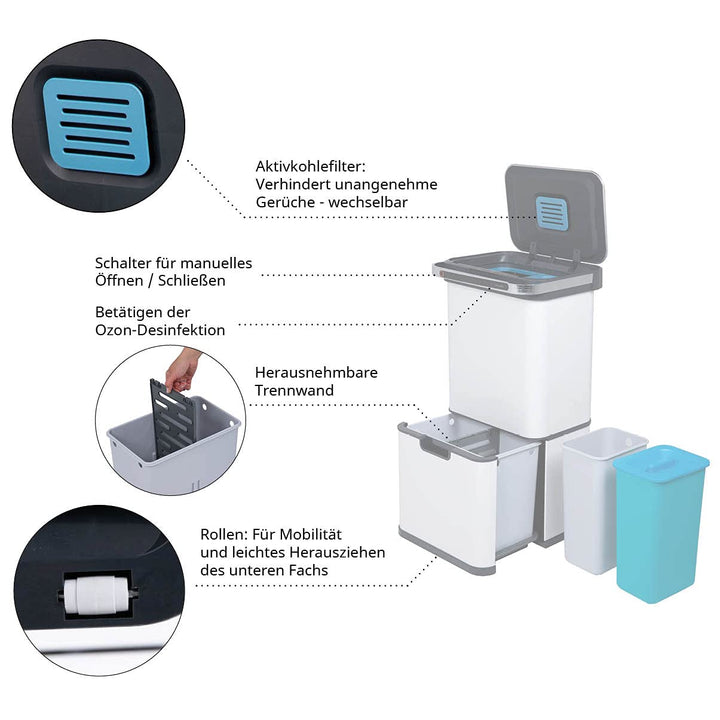 SVITA Sensor-Mülleimer 60L Aktivkohle- und Selbstreinigungs-Funktion Edelstahl Silber, Silber