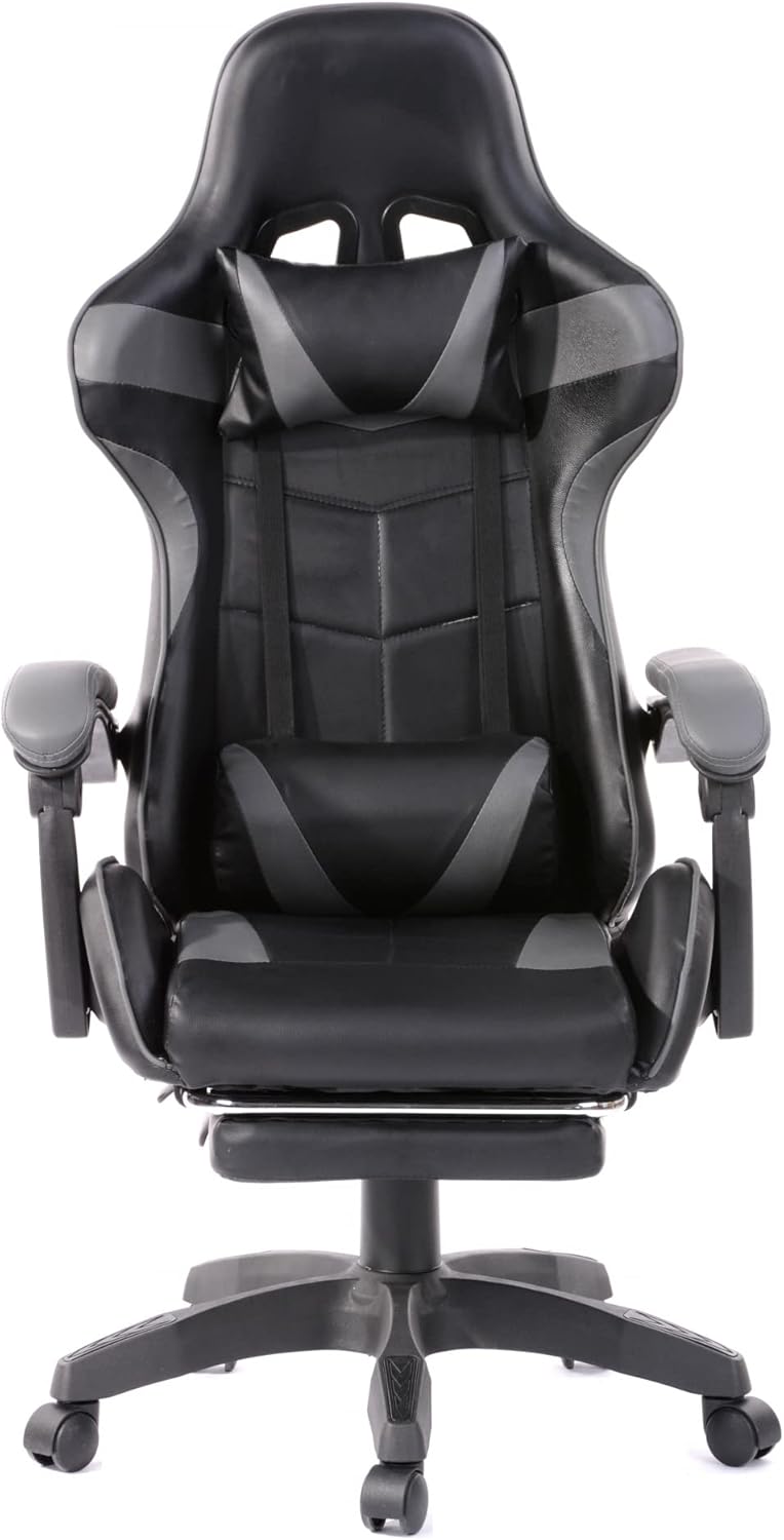 VDD Gaming Stuhl Cyclone mit Fussstütze - Bürostuhl - Racing Gaming Stuhl - grau schwarz