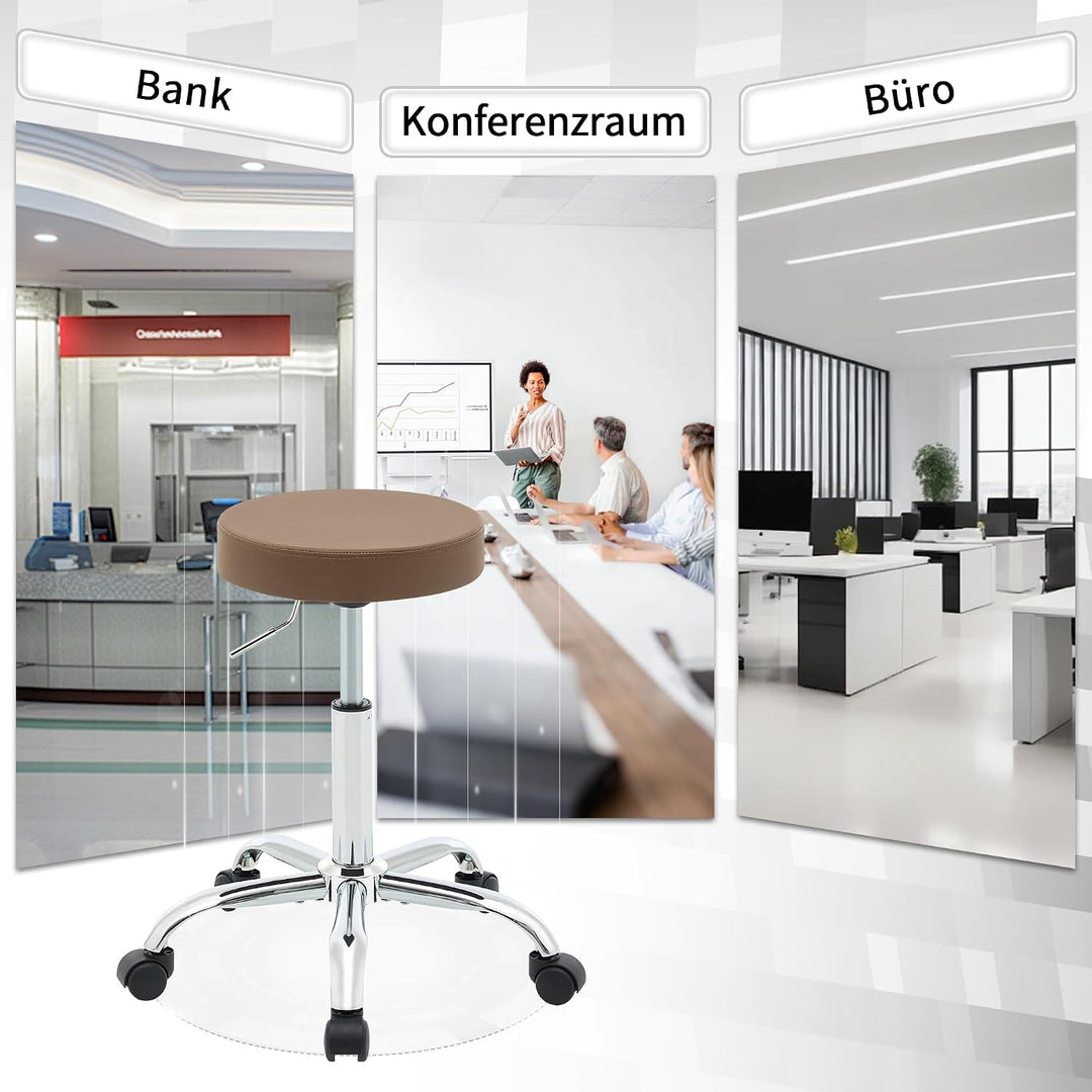 FIRAVOE Höhenverstellbarer Rollhocker aus Kunstleder, ergonomischer rückenloser Büro-Zeichenstuhl 49