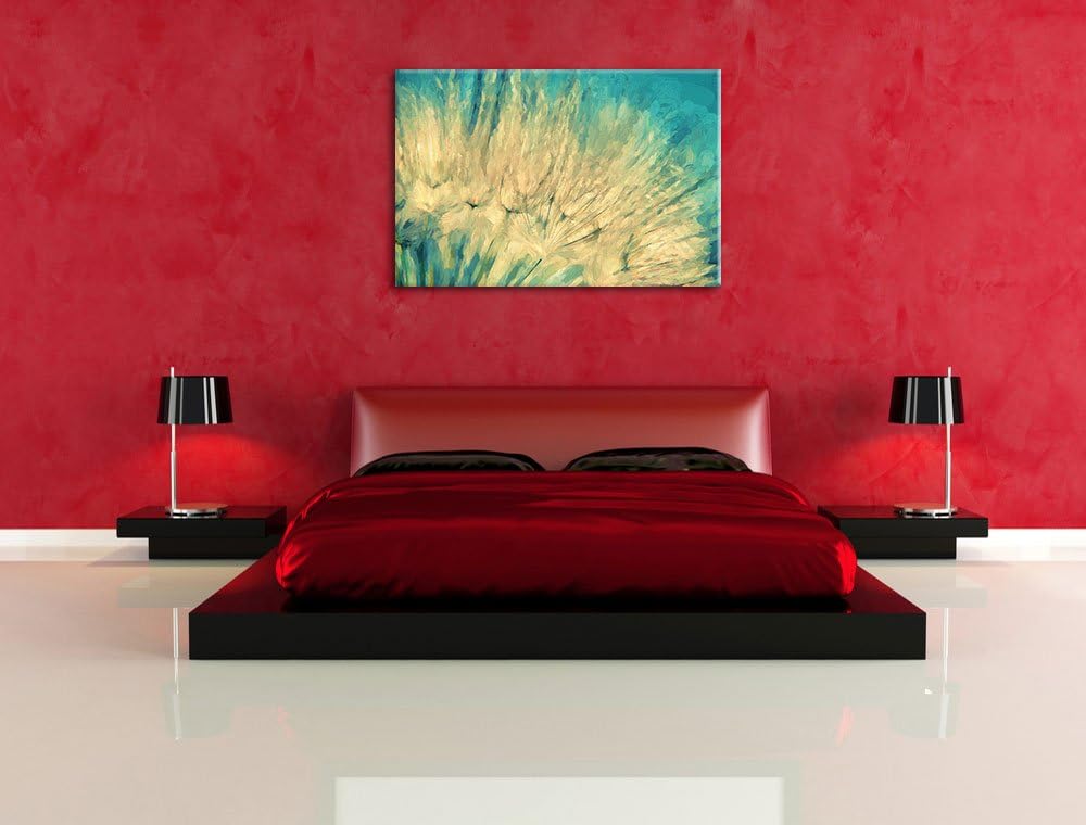 Pusteblume Pinsel Effekt, Format: 100x70 auf Leinwand, XXL riesige Bilder fertig gerahmt mit Keilrah