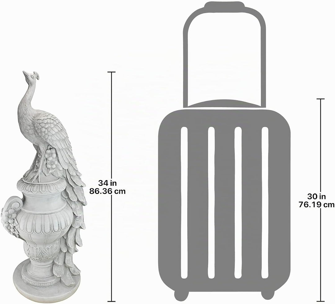 Design Toscano Gartenfigur Staverden Castle, Pfau auf einer Vase, 29x39.5x86.5 cm