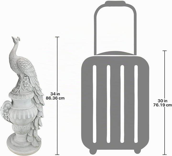 Design Toscano Gartenfigur Staverden Castle, Pfau auf einer Vase, 29x39.5x86.5 cm