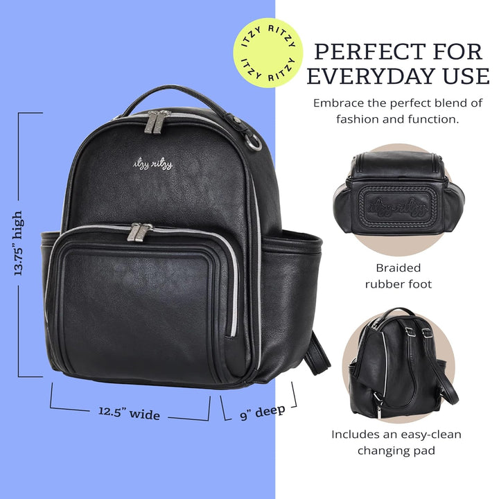 Itzy Ritzy Baby Mini Plus Wickeltasche, Schwarz mit silberfarbenen Beschlägen – Plus, Black with Sil