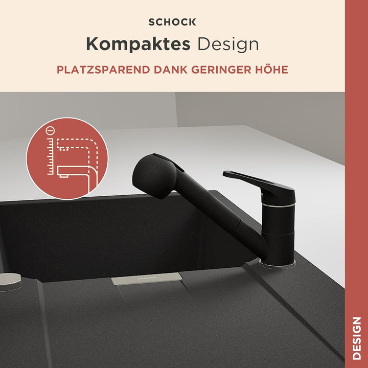 Schock 525122GON Küchenarmatur Cosmo Onyx – Schwarze Hochdruck Armatur mit ausziehbarer Schlauchbrau
