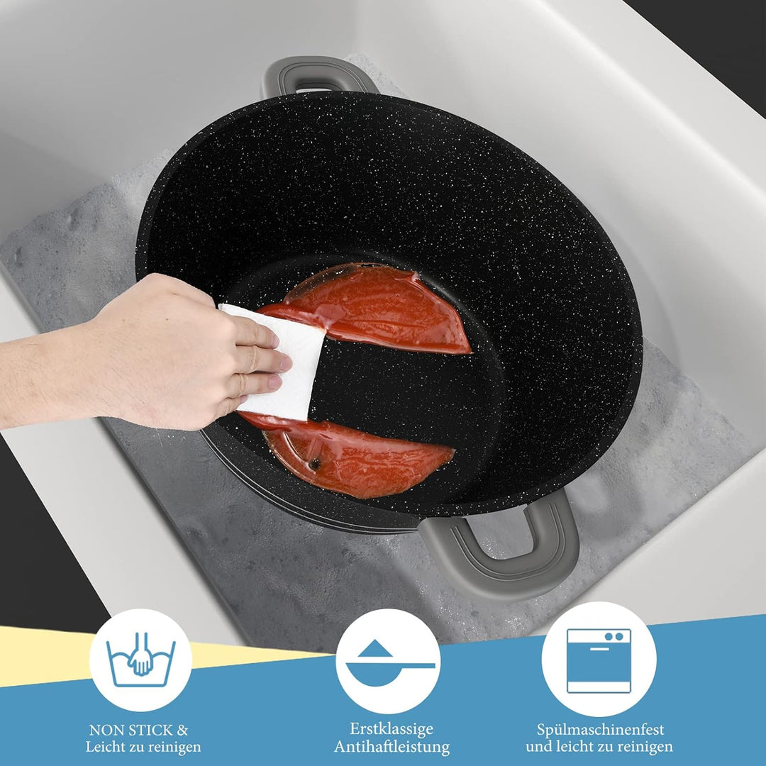 Scheffler Topfset mit Glasdeckel, 24cm,4L/28cm,6L/32cm,10L, Kochtopf Set Induktions Töpfe Set, mit A