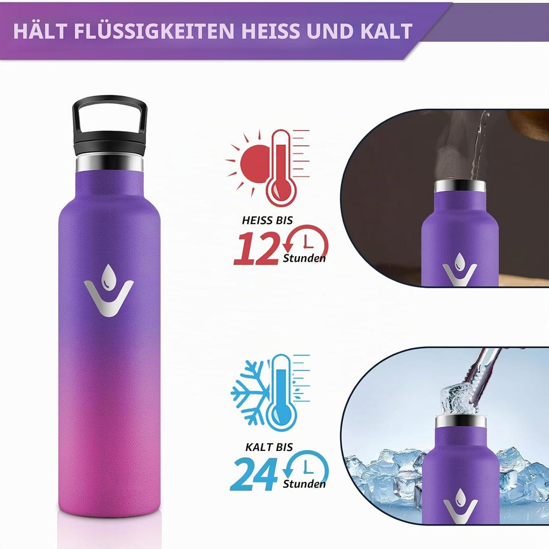 HoneyHolly Trinkflasche Edelstahl, 750 ML BPA-Frei, Thermosflasche, Auslaufsichere Isolierflasche Do