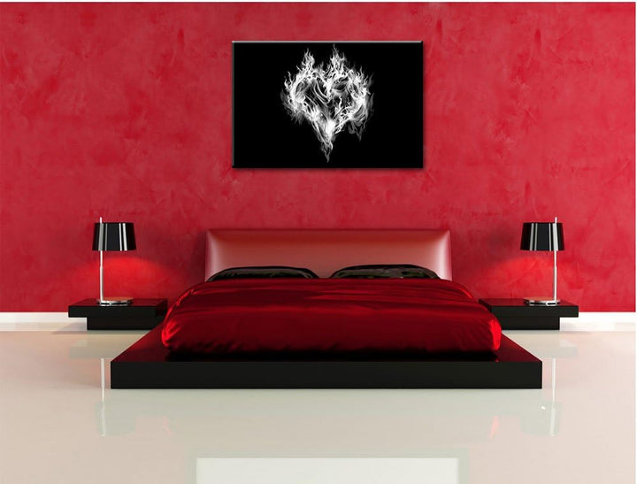 Pixxprint Dark Herz aus Feuer und Wasser / 100x70cm Leinwandbild bespannt auf Holzrahmen/Wandbild Ku