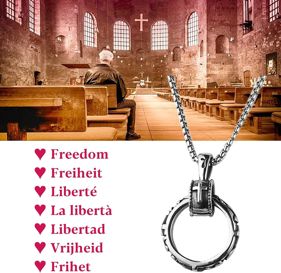 Runder Kreis Kreuz Jesus 7 Anhänger Silber Schwarz Statement Halskette, Original Geschenk Für Mann 7