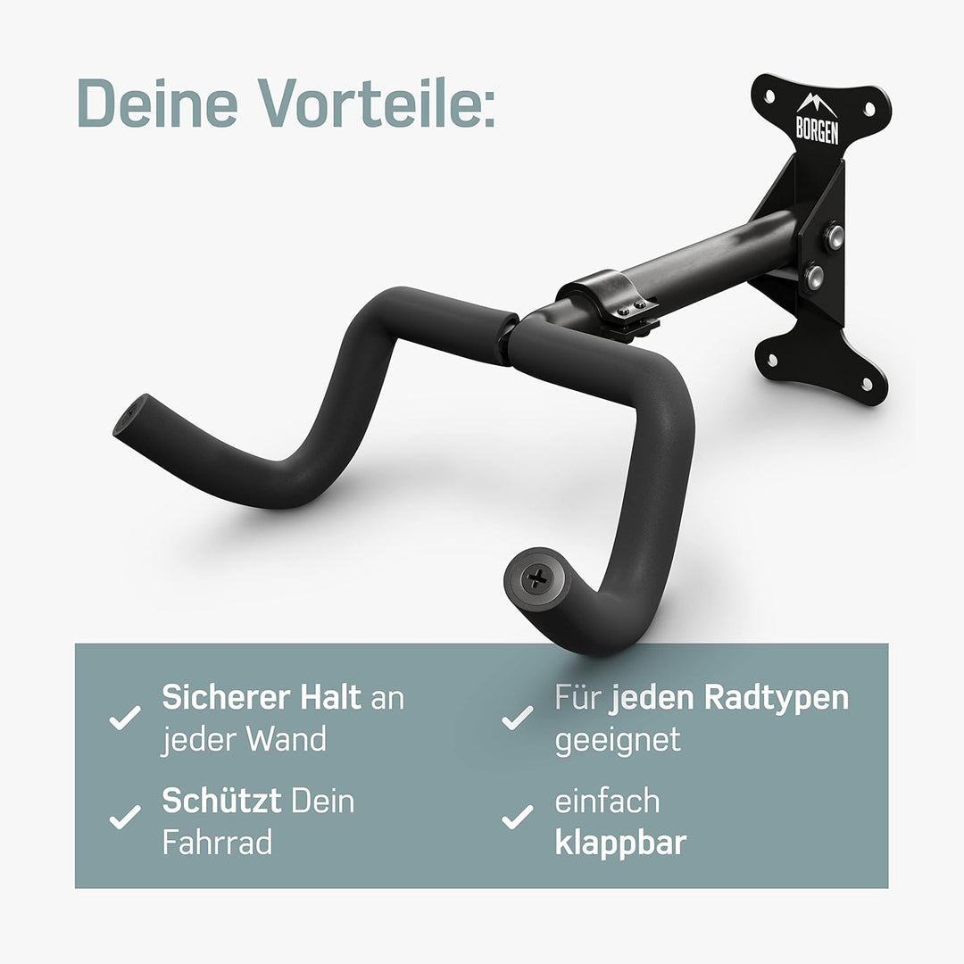 Borgen Fahrrad Wandhalterung I Fahrradhalter - Winkel und Wandabstand einstellbar bis 20 kg, klappba