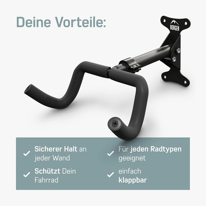 Borgen Fahrrad Wandhalterung I Fahrradhalter - Winkel und Wandabstand einstellbar bis 20 kg, klappba