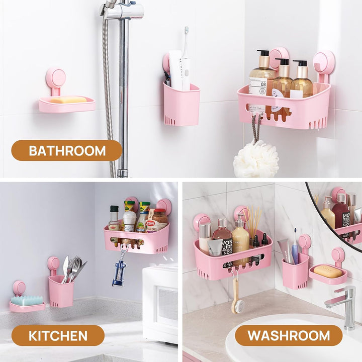 LEVERLOC Duschablage Saugnapf & Seifenschale & Zahnbürstenhalter 3er-Pack Duschregal ohne Bohren Abn