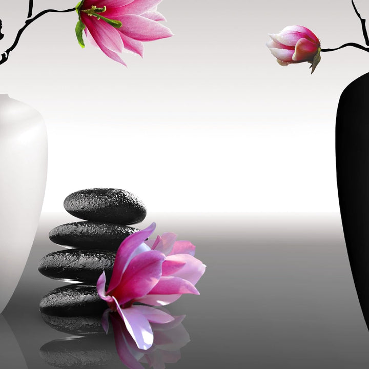 Runa Art Wandbilder Blumen Magnolien 5 Teilig Bild auf Vlies Leinwand Deko Wohnzimmer Spa Rosa Grau