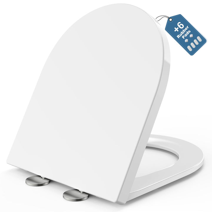 MEEJEE Toilettendeckel Lange D Form 460x365 mm, WC Sitz mit Absenkautomatik, Soft Close Klobrille, W