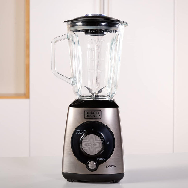 Black + Decker Standmixer, Puls-Funktion, Gefäss aus Kunststoff mit 1,5 l, 4-schneidige Edelstahlkli