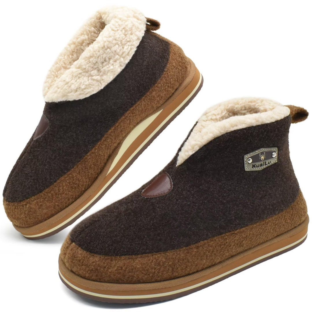 KuaiLu Hausschuhe Boots Herren Winter Filz Hausstiefel Warm Plüsch Flauschige Fell Hüttenschuhe Kusc