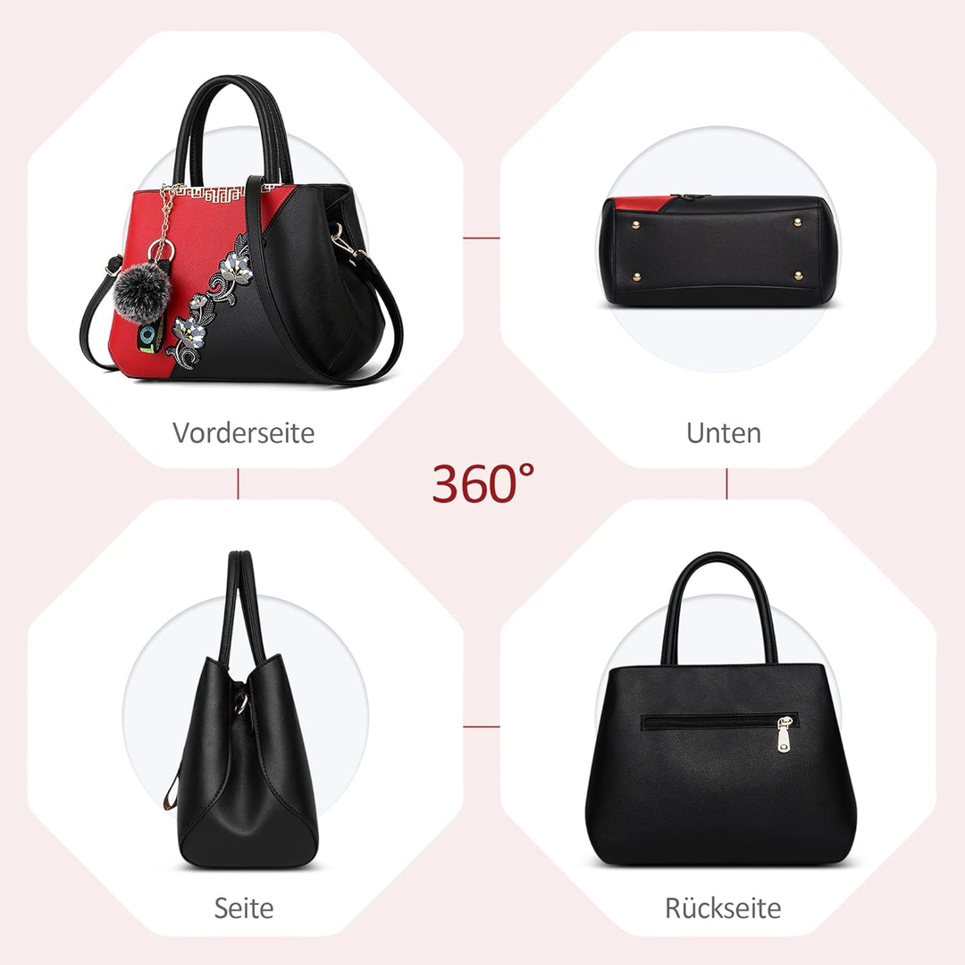 Damen Handtasche Mode Stickdesign Schultertasche Grosse Kapazität Umhängetasche Casual Reise Handtas