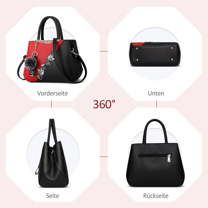 Damen Handtasche Mode Stickdesign Schultertasche Grosse Kapazität Umhängetasche Casual Reise Handtas