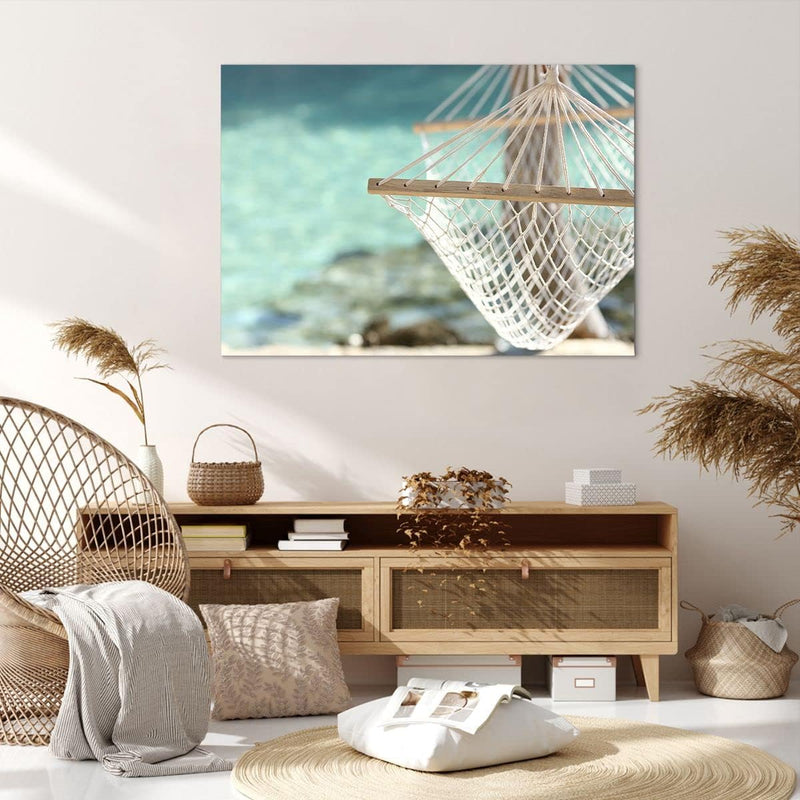 Bilder auf Leinwand 100x70cm Leinwandbild Reise hängematte tropisch strand Gross Wanddeko Bild Schla