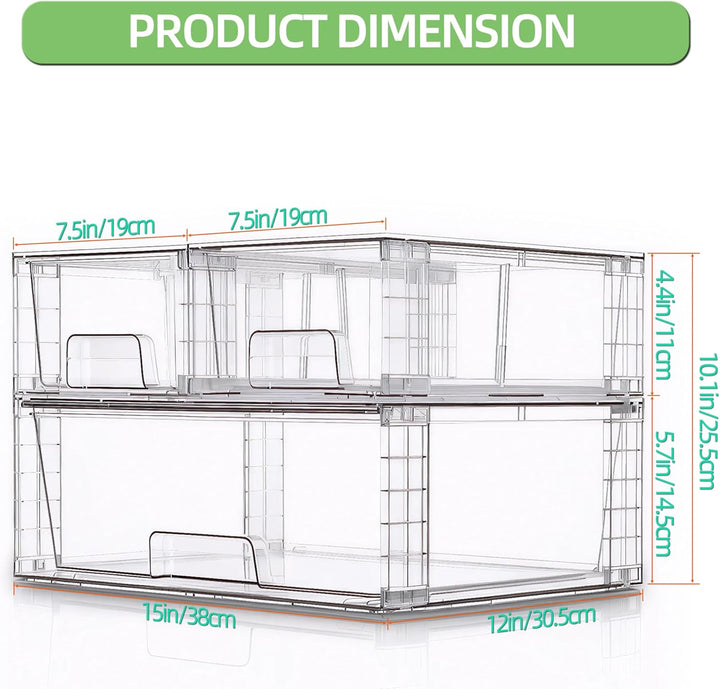 3er Set Stapelbare Aufbewahrungsschubladen, Einfach zu Montieren Acryl Organizer für Bad Unterschran