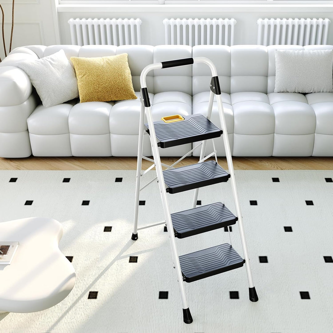 KINGRACK Trittleiter 4 Stufen, Klappleiterkapazität von 360 Kilogramm, Sicherheitsschloss, breite An
