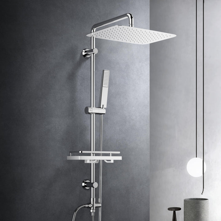 Görbach Regendusche Duschset Duschsystem mit Ablage Chrom Duschstangeset ohne Duscharmatur (35x25) Y