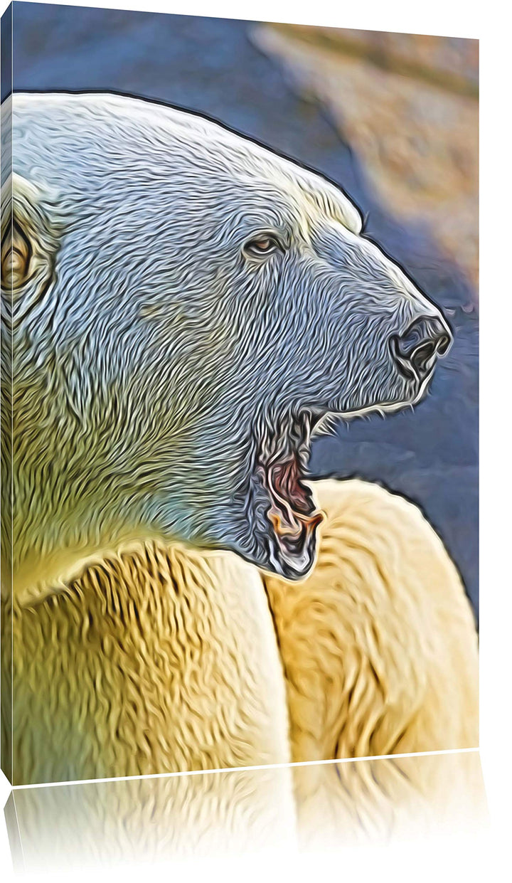 brüllender Eisbär Deluxe Format: 100x70 cm auf Leinwand, XXL riesige Bilder fertig gerahmt mit Keilr