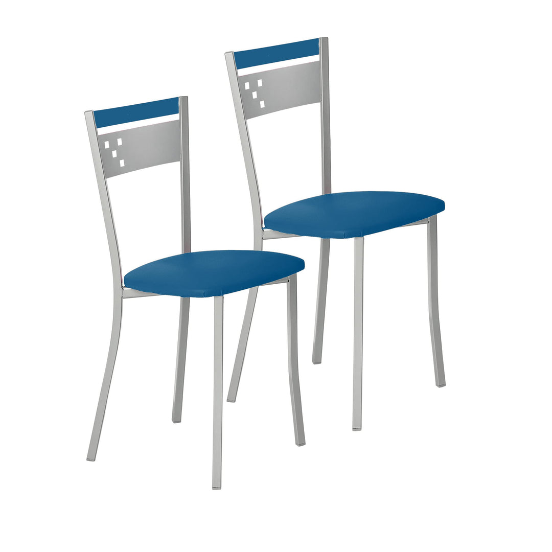 ASTIMESA SCCABAZ Zwei Küchenstühle, Metall Kunstleder Aluminium, blau, Altura de asiento 45 cms