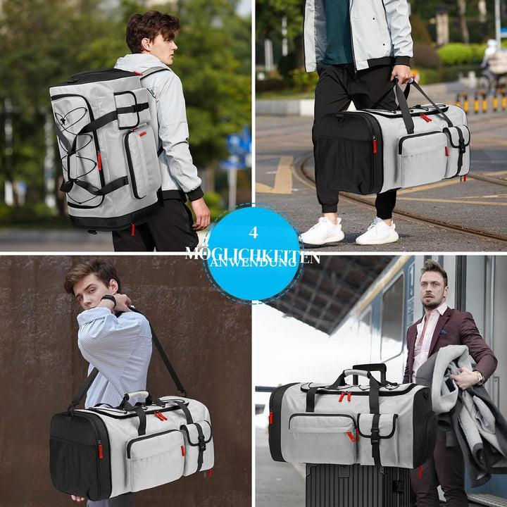 70L Sporttasche Gross Sportrucksack Herren mit Schuhfach Wochenend Sport Reisetasche mit Rucksackfun