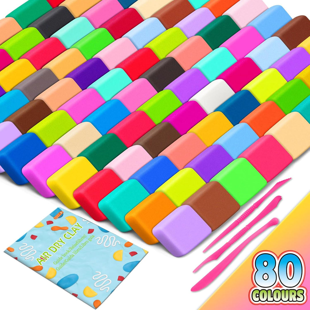 Modelliermasse Lufttrocknend, 80 Farben Lufttrockener Magischer Knete für Kinder, Air Dry Clay, 80 F