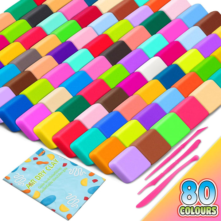 Modelliermasse Lufttrocknend, 80 Farben Lufttrockener Magischer Knete für Kinder, Air Dry Clay, 80 F