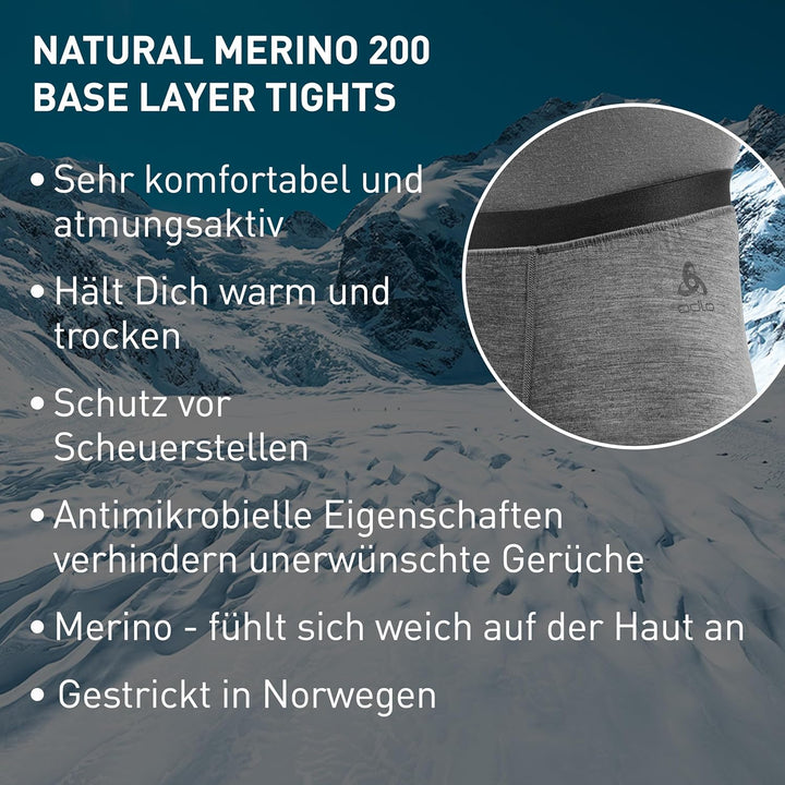 Odlo Herren Merino 200_111802 Hose Odlo Steel Grey Melange XL, Odlo Steel Grey Melange XL