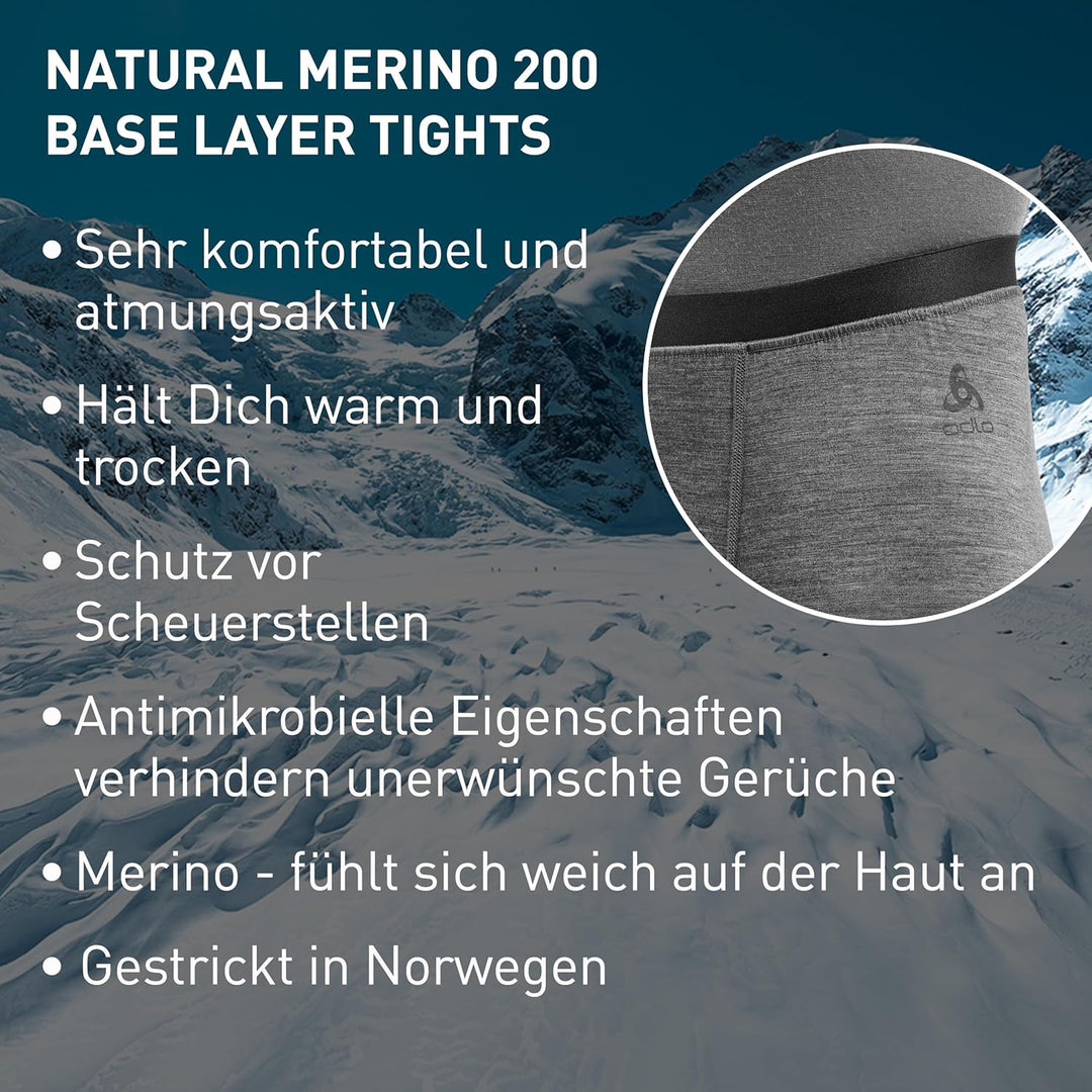 Odlo Herren Merino 200_111802 Hose Odlo Steel Grey Melange S, Odlo Steel Grey Melange S