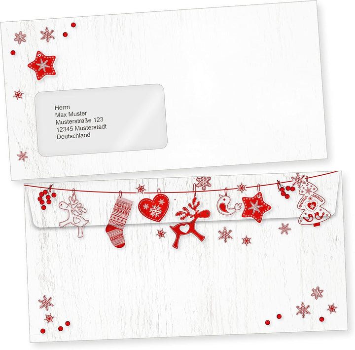 Julfest 250 Sets Weihnachtsbriefpapier mit Fensterumschlag, Briefpapier Weihnachten A4 mit Umschlag