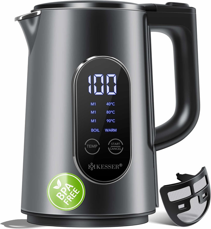 KESSER® Wasserkocher Edelstahl 1.5 Liter | LED-Anzeige | 4-Modi Temperatureinstellung 40°C-100°C | 3