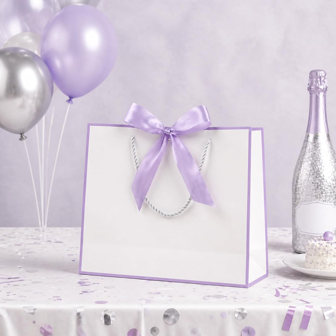 Yieseang Geschenktüten Weiss,Geschenktüte mit Schleife white-violet, white-violet