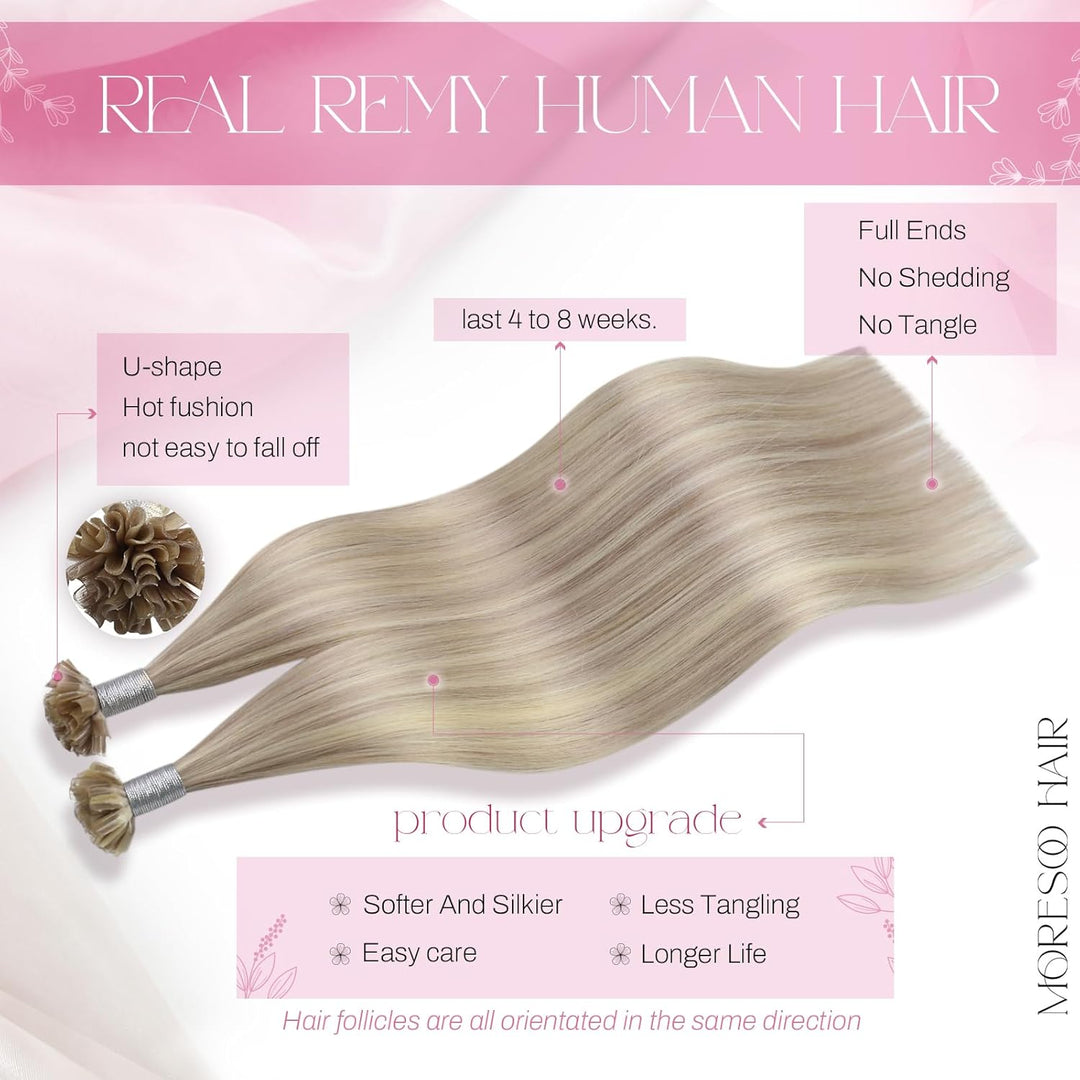 Moresoo Bonding Extensions Echthaar 35 cm U Tip Extensions Unsichtbare Haarverlängerungen #P18/613 A