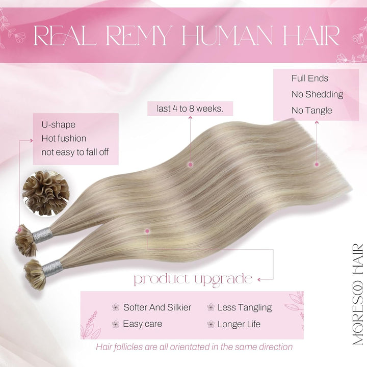 Moresoo Bonding Extensions Echthaar 35 cm U Tip Extensions Unsichtbare Haarverlängerungen #P18/613 A