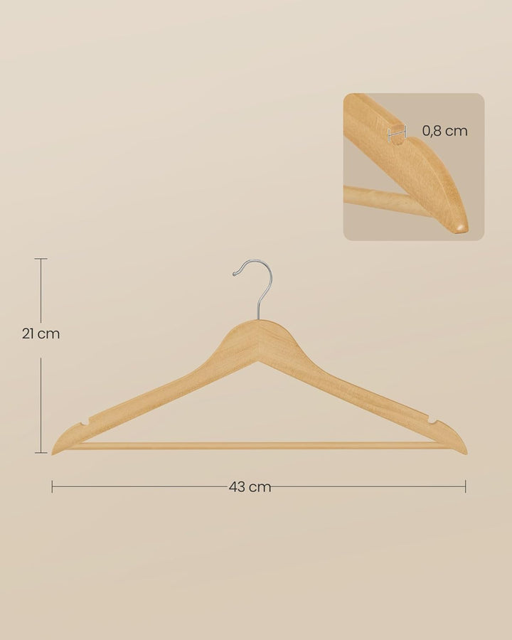 SONGMICS Kleiderbügel Holz, 20er Set, Holzbügel schlank, Bügel, platzsparend, Hosenbügel, 360° drehb