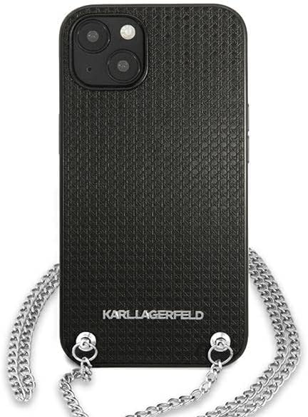 KARL LAGERFELD Leder Strukturiert und Kette – iPhone 13 Hülle (Schwarz)