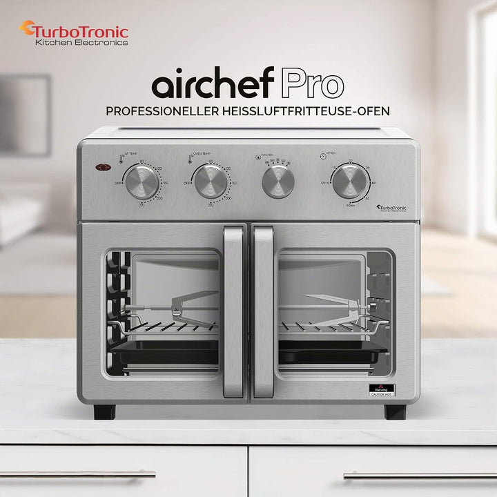 TurboTronic digitaler Heissluftofen - XXL 32 Liter mit Drehspiess für Hähnchen 4in1 Mini Backofen &amp;