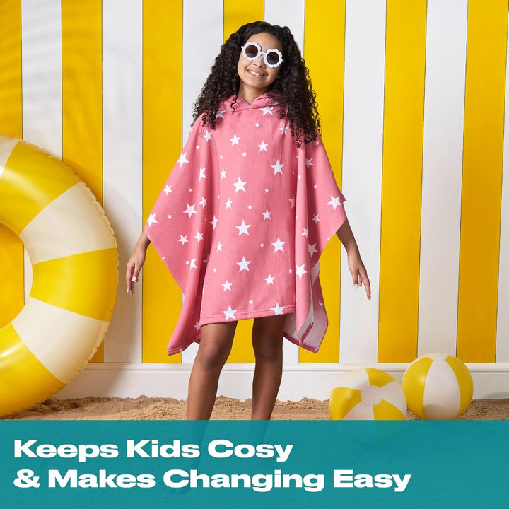 DREAMSCENE Kinder Poncho Handtuch mit Kapuze, Schwimmbad-Wickelmantel, schnell trocknend, weiche Mik