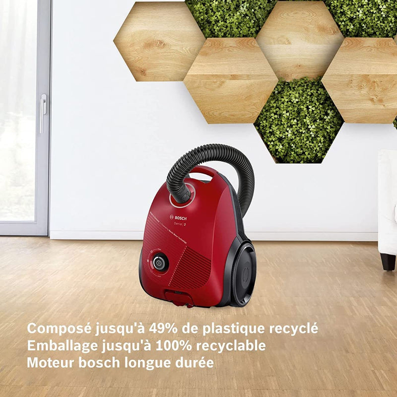 Bosch BGBS2RD1 - Serie 2, 8 Meter Kanistersauger mit 3,5-Liter-Beutel - Geräuschpegel 80 dB - Rot