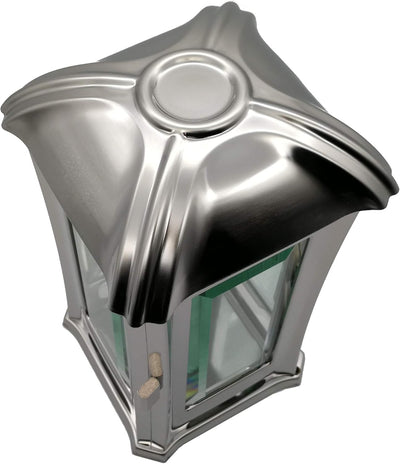 Grablaterne, Grablampe, Grablicht aus Edelstahl mit Facettenglasscheiben inkl. LED-Grablicht 24 cm 