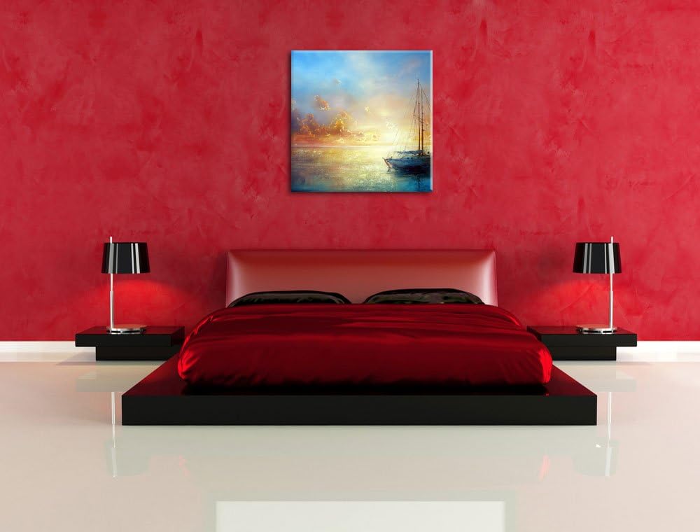 Pixxprint Schönes Gemälde eines Bootes als Leinwandbild/Grösse: 70x70 / Wandbild/Kunstdruck/fertig b